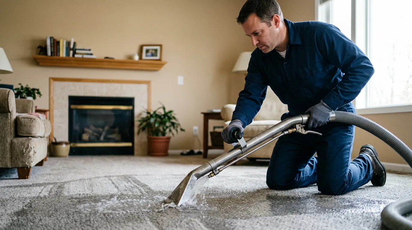 Water damage restoration technician working near West Lafayette, IN